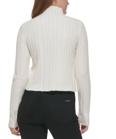 Women's Cropped Mock Neck Sweater White $26.51 Sweaters