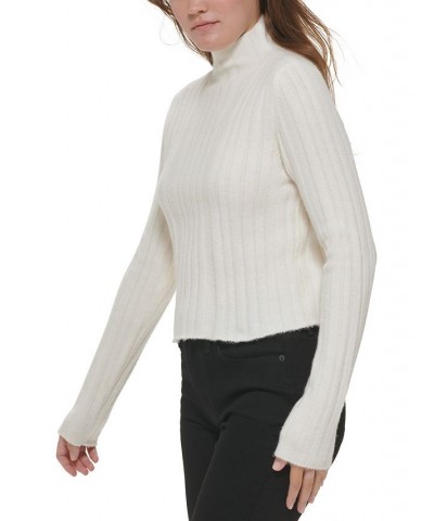 Women's Cropped Mock Neck Sweater White $26.51 Sweaters