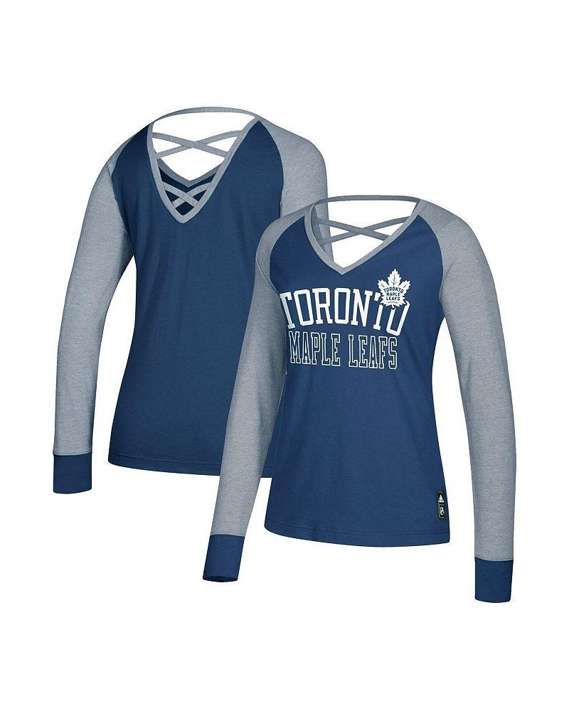 Women's Blue Toronto Maple Leafs Contrast Long Sleeve T-shirt Blue $30.55 Tops