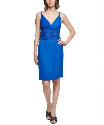 Women's Ruched-Waist Surplice-Neck Dress Blue $62.37 Dresses