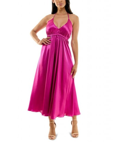 V-Neck Sleeveless Satin Maxi Dress Hot Pink $32.40 Dresses