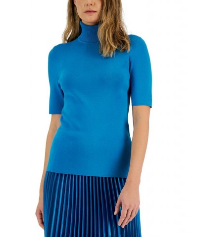 Women's Half-Sleeve Turtleneck Top Blue $24.11 Sweaters