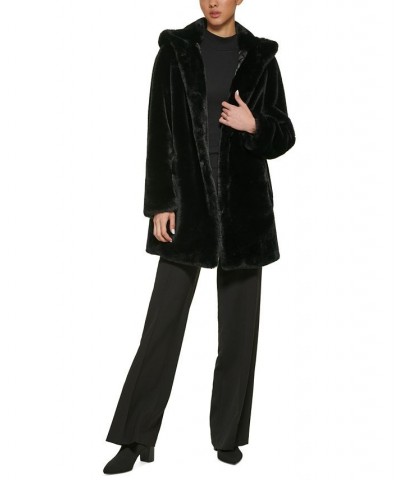 Women's Hooded Faux-Fur Coat Black $74.40 Coats