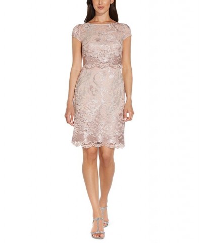 Women's Lace Popover Sheath Dress Dusty Rose $62.53 Dresses