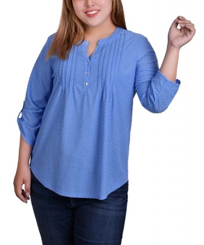 Plus Size 3/4 Tab Sleeve Y-Neck Blouse Blue $11.68 Tops
