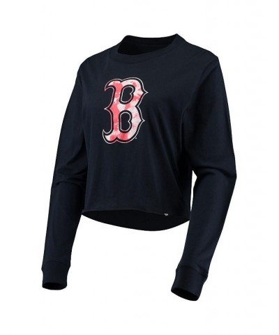 Women's Navy Boston Red Sox Baby Jersey Cropped Long Sleeve T-shirt Navy $20.24 Tops