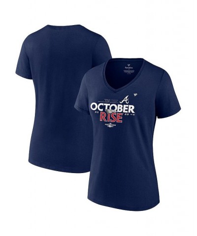 Women's Branded Navy Atlanta Braves 2022 Postseason Locker Room V-Neck T-shirt Navy $23.00 Tops