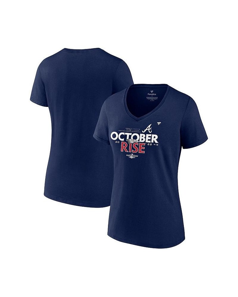 Women's Branded Navy Atlanta Braves 2022 Postseason Locker Room V-Neck T-shirt Navy $23.00 Tops