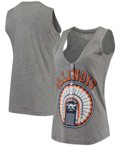 Women's Heathered Gray Illinois Fighting Illini Relaxed Henley Tri-Blend V-Neck Tank Top Heathered Gray $22.08 Tops