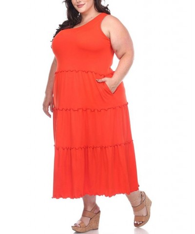 Plus Size Scoop Neck Tiered Midi Dress Red $27.20 Dresses