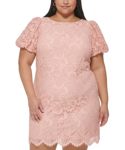 Plus Size Boat-Neck Puff-Sleeve Lace Dress Blush $52.89 Dresses