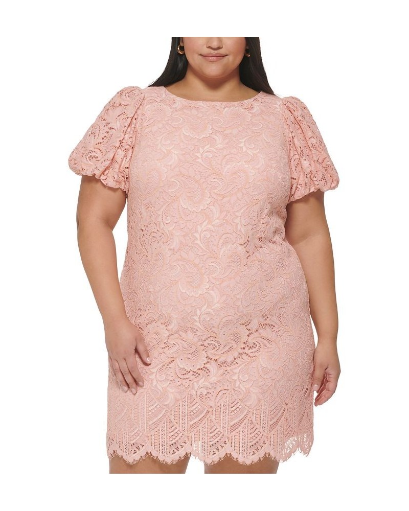 Plus Size Boat-Neck Puff-Sleeve Lace Dress Blush $52.89 Dresses