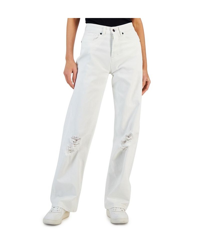 BOSS Women's White High-Rise Ripped Relaxed Denim Jeans White $76.54 Jeans
