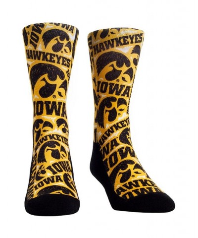 Women's Rock Em Socks Iowa Hawkeyes Logo Sketch Crew Socks Yellow $13.80 Socks