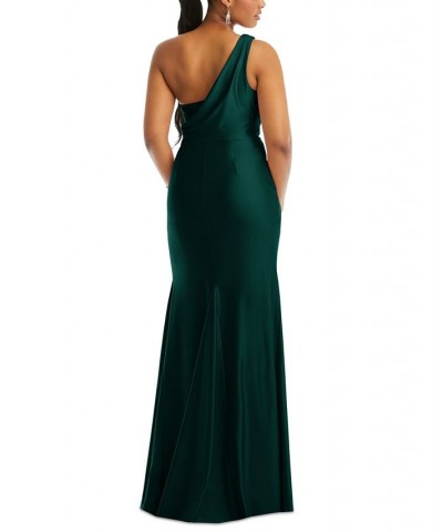 Women's One-Shoulder Asymmetrical Cowl Back Gown Green $124.32 Dresses