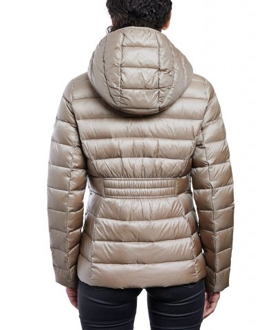 Women's Hooded Packable Down Shine Puffer Coat Taupe $58.22 Coats