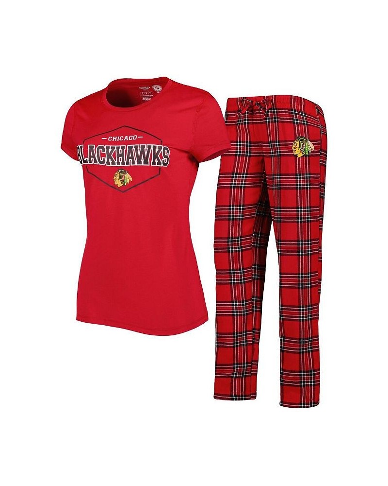 Women's Red Black Chicago Blackhawks Badge T-shirt and Pants Sleep Set Red, Black $27.88 Pajama
