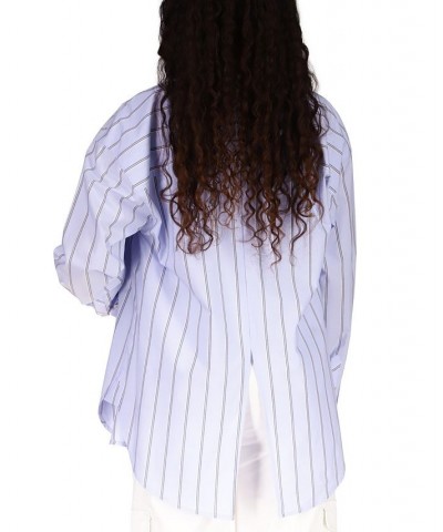Women's Cotton Split-Back Shirt Blue $31.58 Tops