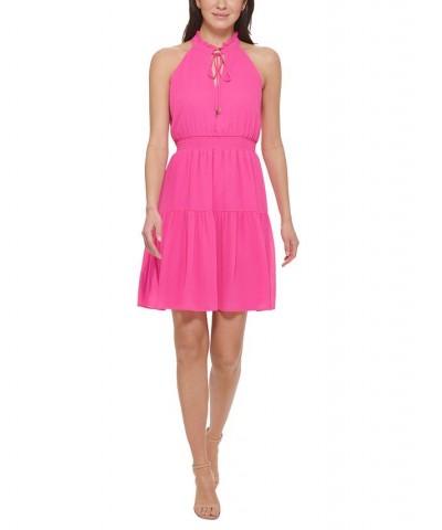 Smocked Chiffon Fit & Flare Dress Pink $63.64 Dresses