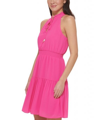 Smocked Chiffon Fit & Flare Dress Pink $63.64 Dresses
