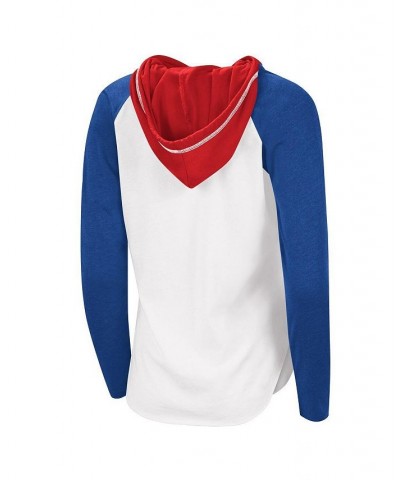Women's White Royal New York Rangers MVP Raglan Hoodie T-shirt Blue $23.50 Tops