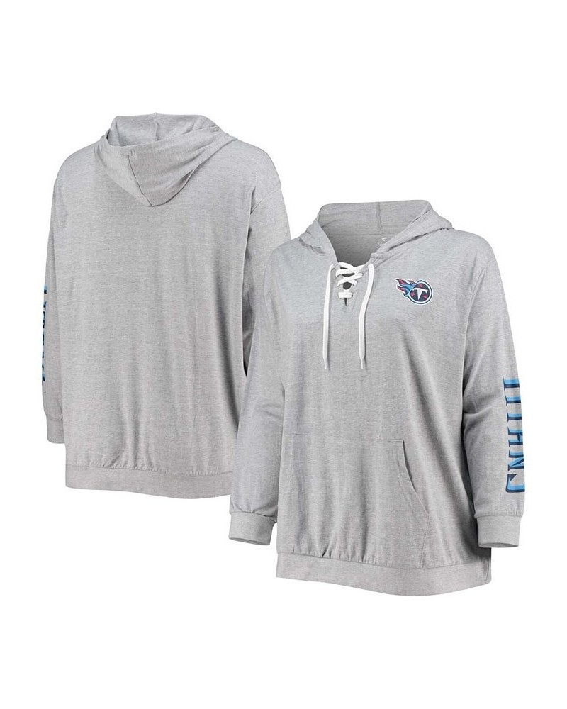 Women's Plus Size Heathered Gray Tennessee Titans Lace-Up Pullover Hoodie Heathered Gray $30.23 Sweatshirts