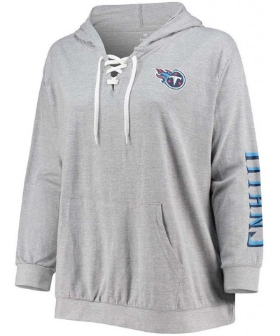 Women's Plus Size Heathered Gray Tennessee Titans Lace-Up Pullover Hoodie Heathered Gray $30.23 Sweatshirts
