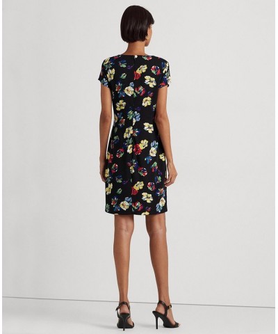 Women's Floral Stretch Jersey Short-Sleeve Dress Black Multi $43.20 Dresses