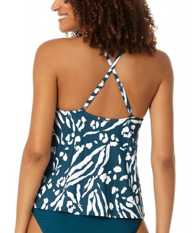 Women's Printed Easy Triangle Tankini Top Blue/White Jungle Print $42.00 Swimsuits
