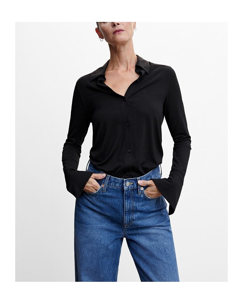 Women's Buttoned Flowy Shirt Black $31.19 Tops