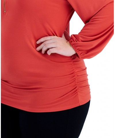 Plus Size Zip-Front Side-Ruched Top Chrysanthemum $18.25 Tops