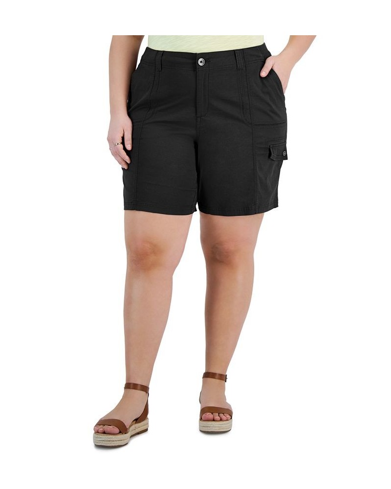 Plus Size Zig Zag Mid-Rise Cargo Shorts Black $18.06 Shorts