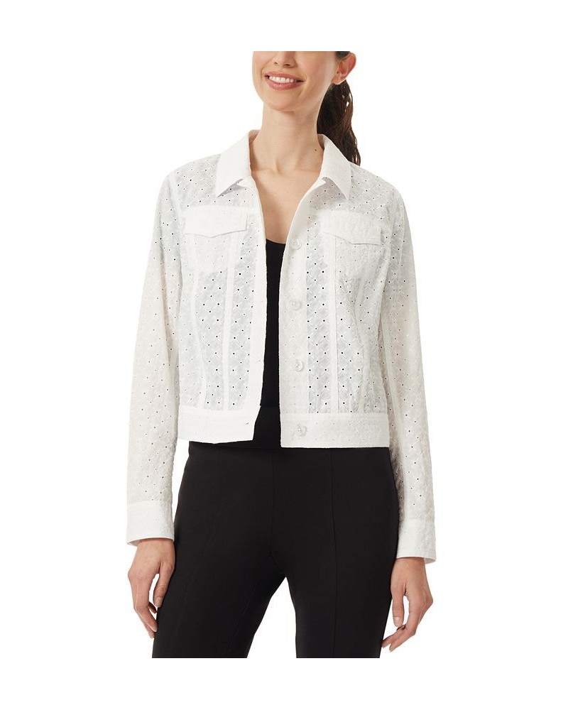 Women's Eyelet Cotton Button-Front Jacket Nyc White $33.95 Jackets