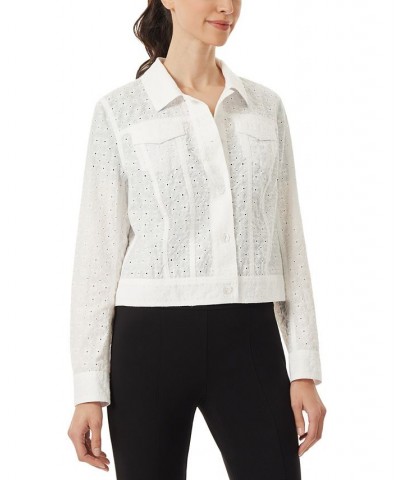 Women's Eyelet Cotton Button-Front Jacket Nyc White $33.95 Jackets