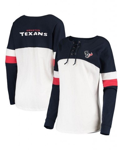 Women's Navy and White Houston Texans Athletic Varsity Lace-Up Long Sleeve T-shirt Navy, White $18.04 Tops