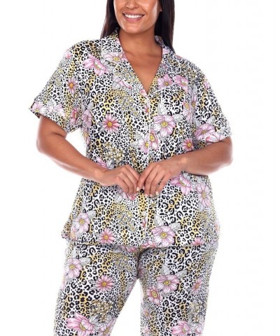 Plus Size Short Sleeve Pants Tropical Pajama Set 2-Piece Leopard $30.09 Sleepwear