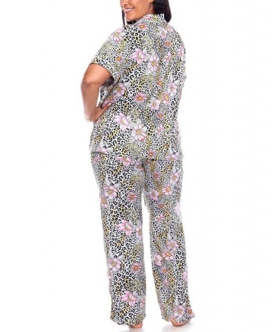 Plus Size Short Sleeve Pants Tropical Pajama Set 2-Piece Leopard $30.09 Sleepwear