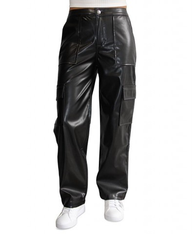 Crave Fame Juniors' Faux-Leather Utility Cargo Pants Black $16.19 Jeans