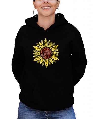 Women's Sunflower Word Art Hooded Sweatshirt Black $27.00 Tops