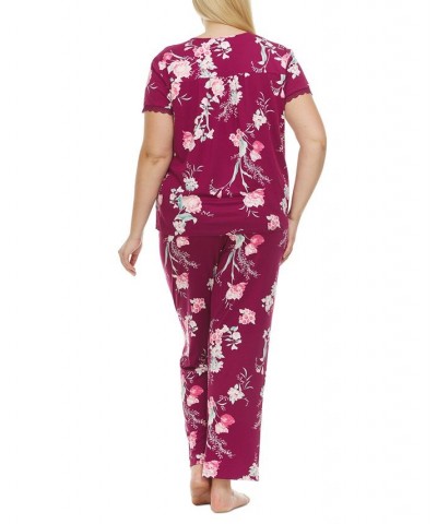 Plus Size Floral-Print Pajama Set Purple $20.24 Sleepwear