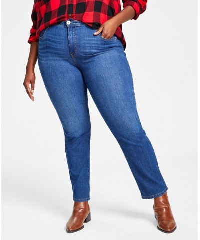 Plus Size Buffalo Plaid Shirt & High-Rise Straight-Leg Jeans $13.86 Jeans