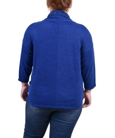 Plus Size 3/4 Sleeve Crossover Cowl Neck Top Blue $11.68 Tops