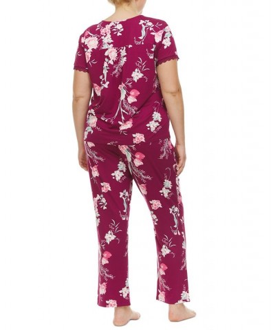 Plus Size Floral-Print Pajama Set Purple $20.24 Sleepwear
