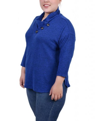 Plus Size 3/4 Sleeve Crossover Cowl Neck Top Blue $11.68 Tops