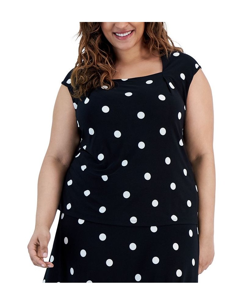 Plus Size Cowlneck Polka Dot-Print Shell Top Black/Lily White $28.29 Tops