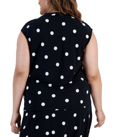 Plus Size Cowlneck Polka Dot-Print Shell Top Black/Lily White $28.29 Tops