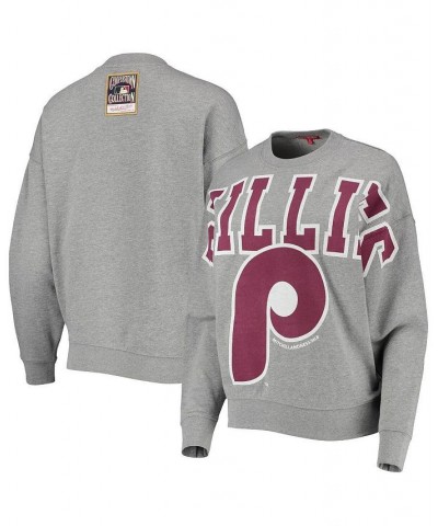 Women's Heathered Gray Philadelphia Phillies Cooperstown Collection Logo Lightweight Pullover Sweatshirt Gray $36.39 Sweatshirts