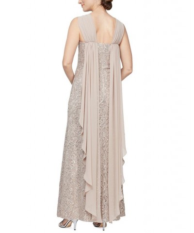 Flyaway-Back Sequin Lace Halter Gown Buff $87.78 Dresses