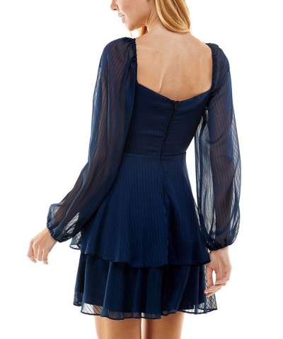 Juniors' Sweetheart-Neck Illusion-Sleeve Fit & Flare Dress Navy $14.28 Dresses