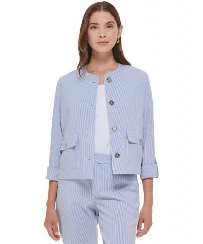 Women's Textured Stripe Blazer French Blue White $52.15 Jackets